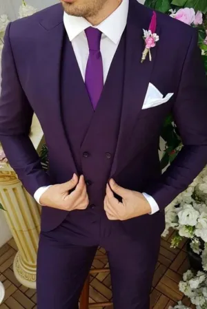 Men Slim Fit Designer Three Piece Purple Mens Suit for Wedding, Engagement, Prom, Groom wear and Groomsmen Suits