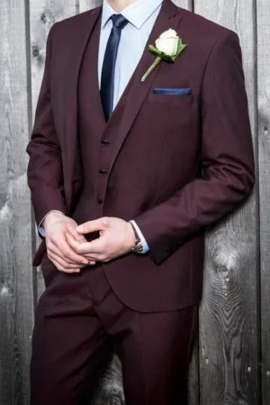 Men Slim Fit Suit Burgundy 3 Piece Suit Wedding Suit Dinner Suit Formal Party Wear One Button Suit Bespoke