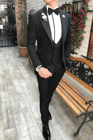 Men Suits Black Formal Fashion Wedding Suit, 3 Piece Groom Wear One Button Slim Fit Dinner Suit