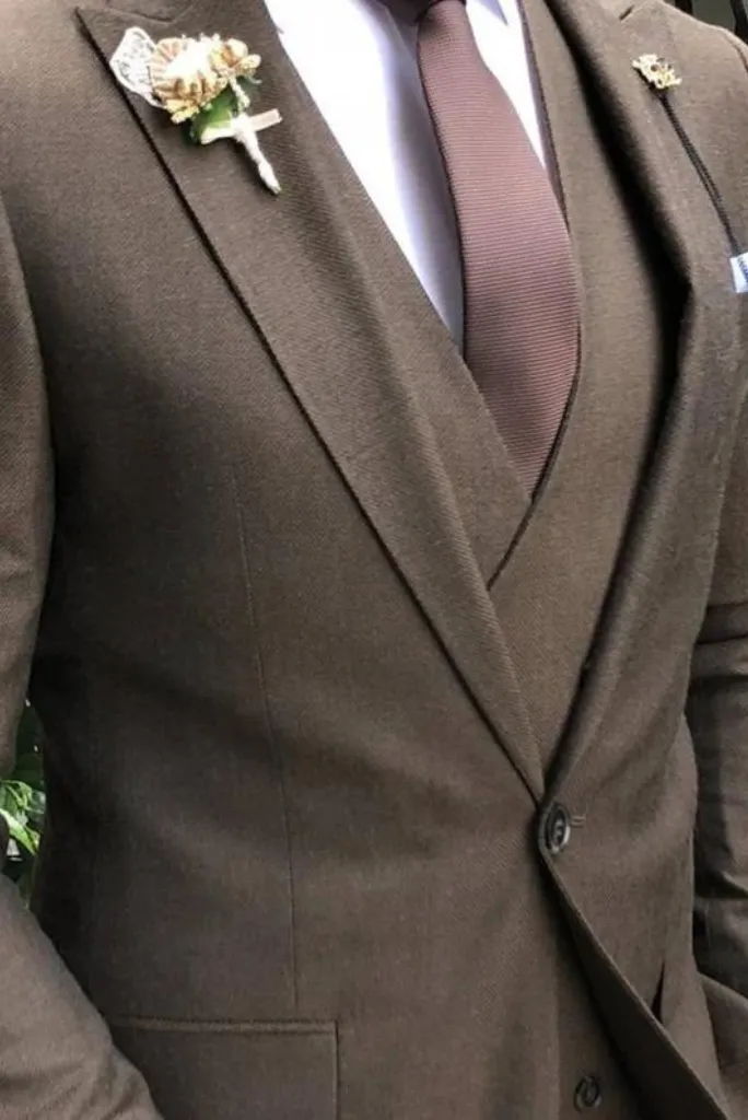 Men Three Piece Brown Mens Suit for Wedding, Engagement, Prom, Groom wear and Groomsmen Suits