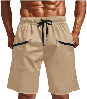 Mens Athletic Shorts Casual Loose Drawstring Solid Pants Fashion Lounge Elastic Waist Beach Summer Cargo Shorts