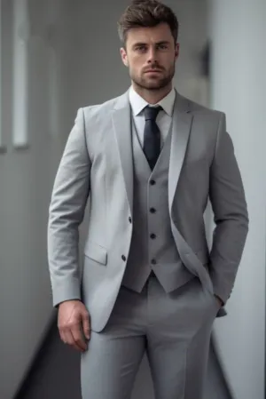 Men's Grey Three Piece Suit Wedding Suit Slim Fit Suit Dinner Suits Formal Party Wear Bespoke
