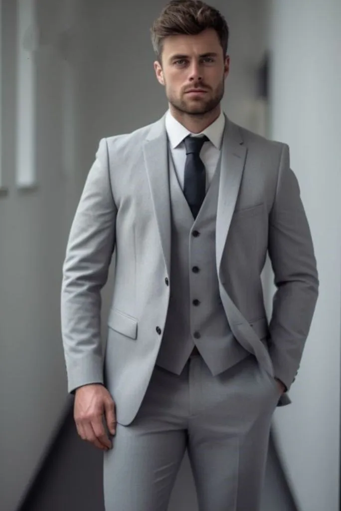 Men's Grey Three Piece Suit Wedding Suit Slim Fit Suit Dinner Suits Formal Party Wear Bespoke