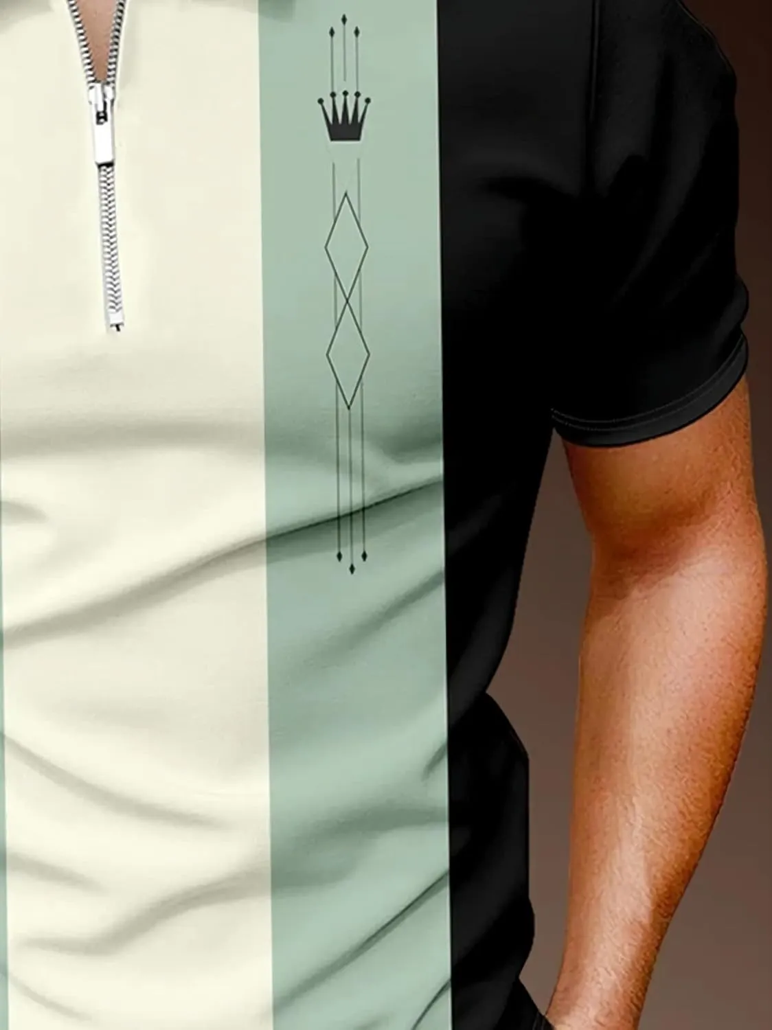 Men's Long Sleeve Polo Shirt Printed Zip Up Casual Slim Fit Golf Shirts Tops