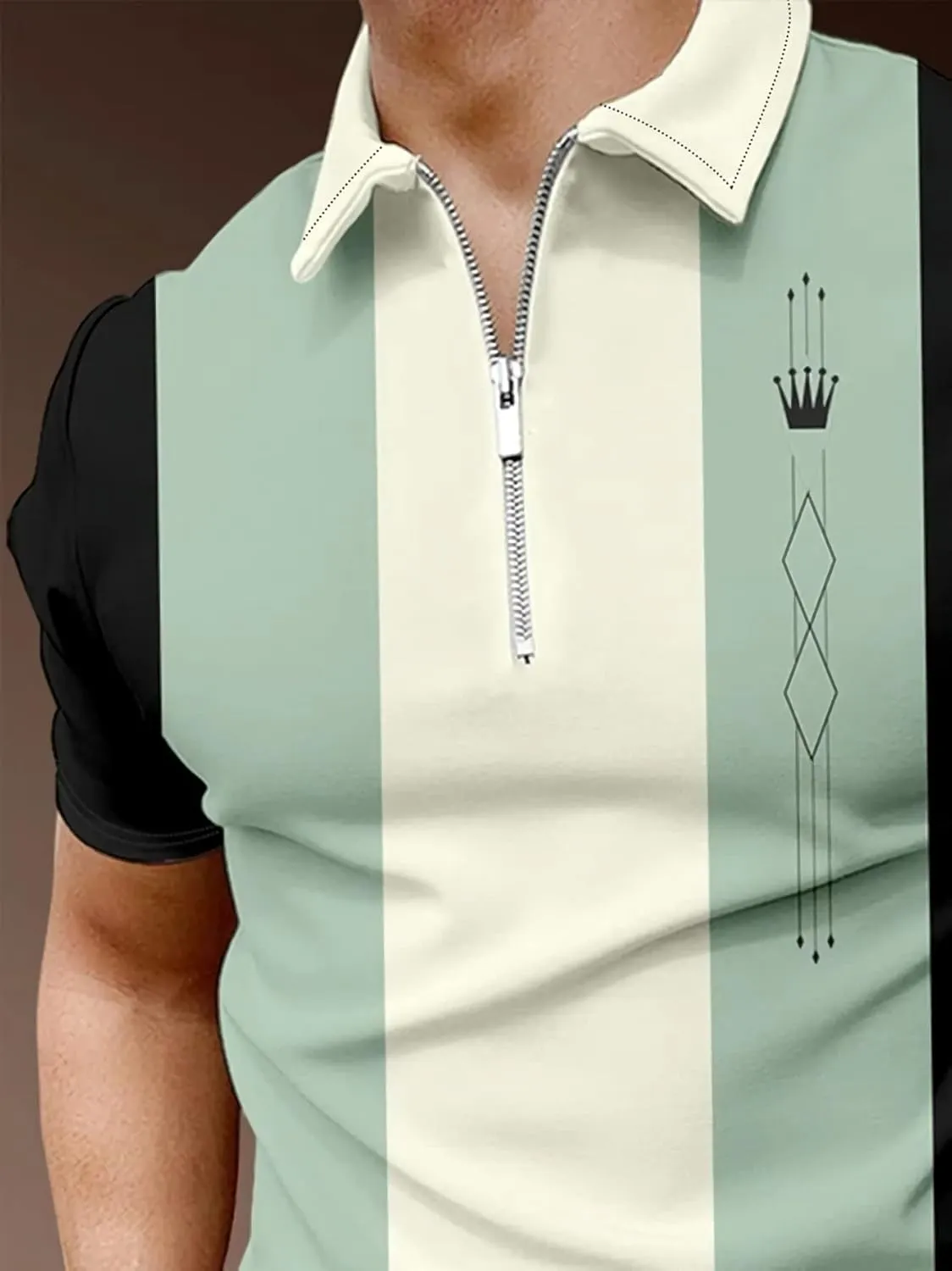 Men's Long Sleeve Polo Shirt Printed Zip Up Casual Slim Fit Golf Shirts Tops