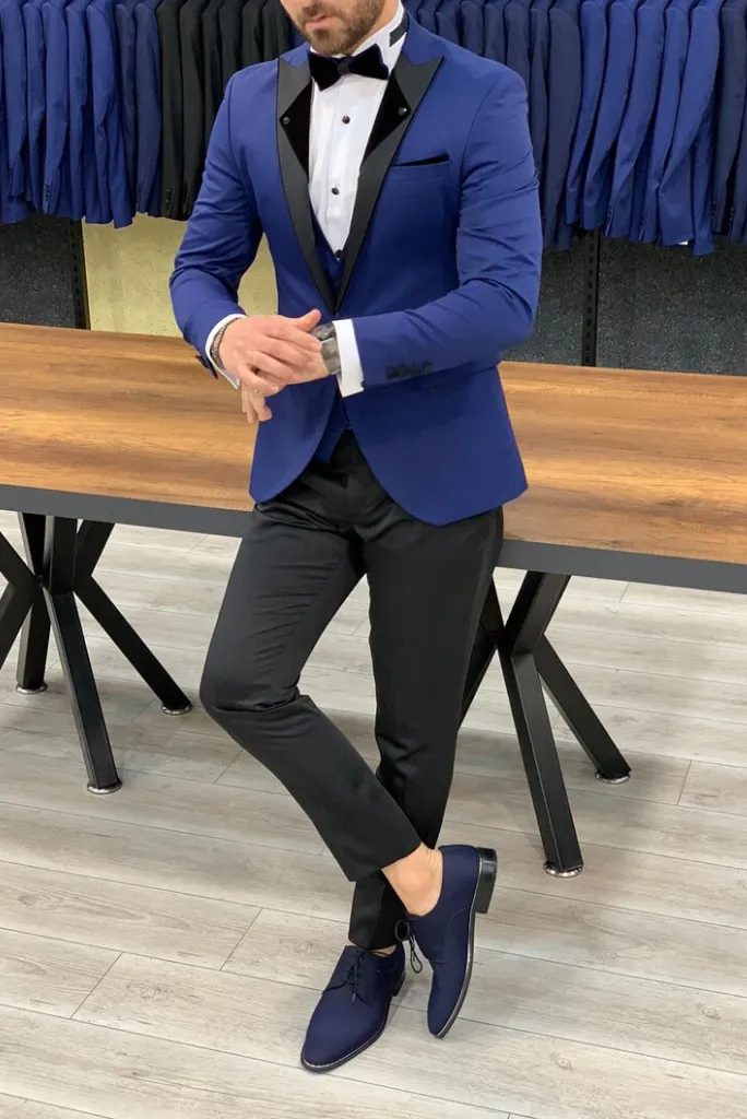 Men's Tuxedo Suit Wedding Suit Blue Slim Fit Peak Lapel Tuxedo Wear Groomsmen Prom Suit Gift For Men