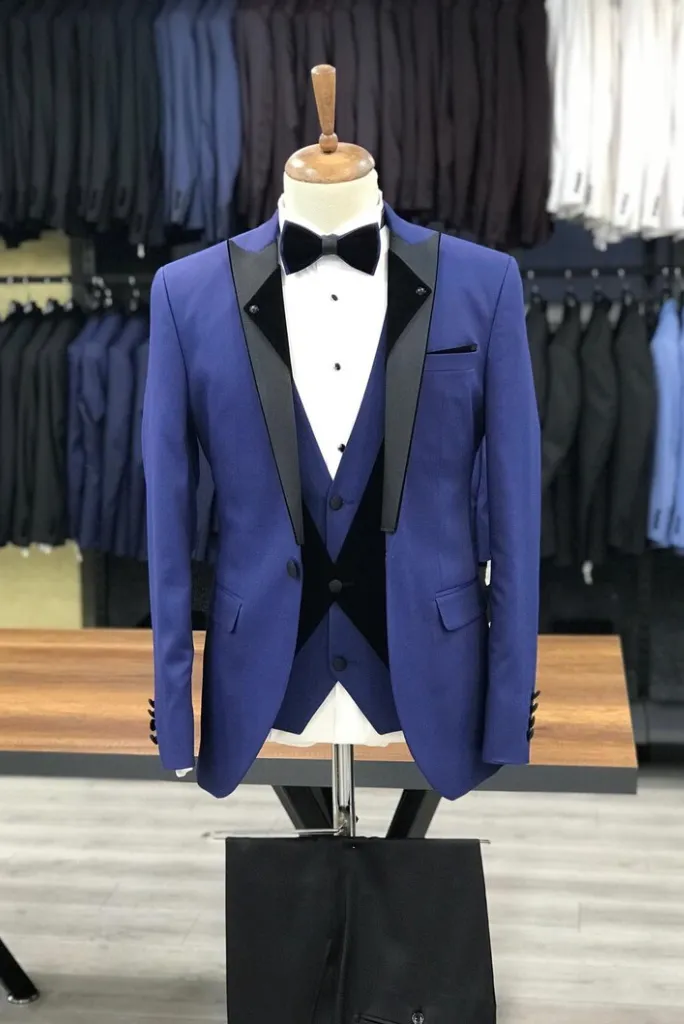 Men's Tuxedo Suit Wedding Suit Blue Slim Fit Peak Lapel Tuxedo Wear Groomsmen Prom Suit Gift For Men