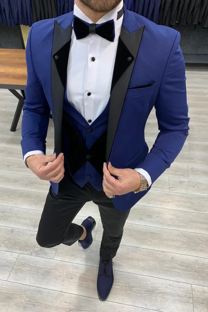 Men's Tuxedo Suit Wedding Suit Blue Slim Fit Peak Lapel Tuxedo Wear Groomsmen Prom Suit Gift For Men