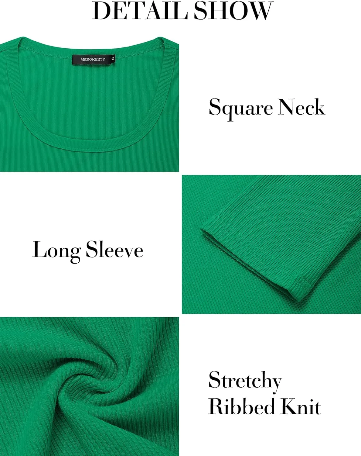 MEROKEETY Women's Long Sleeve Square Neck Crop Top Ribbed Slim Fitted Y2K Casual T-Shirt Tops