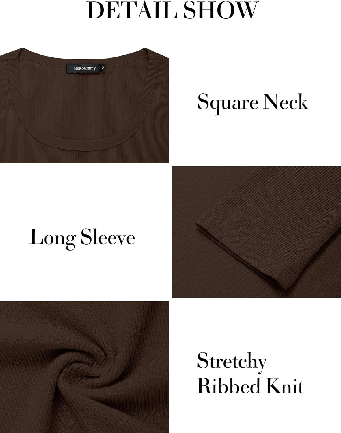 MEROKEETY Women's Long Sleeve Square Neck Crop Top Ribbed Slim Fitted Y2K Casual T-Shirt Tops
