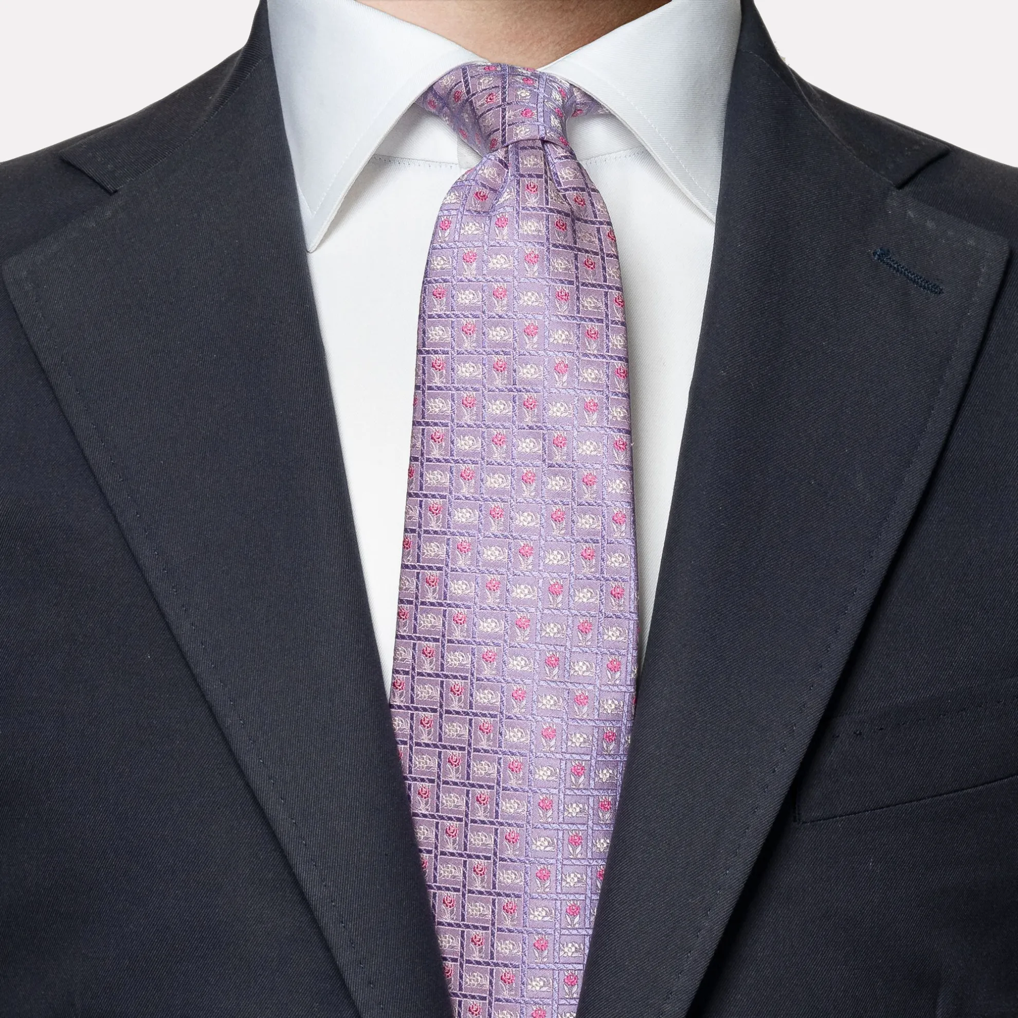 Micro Floral Print Silk Jacquard Tie / Purple