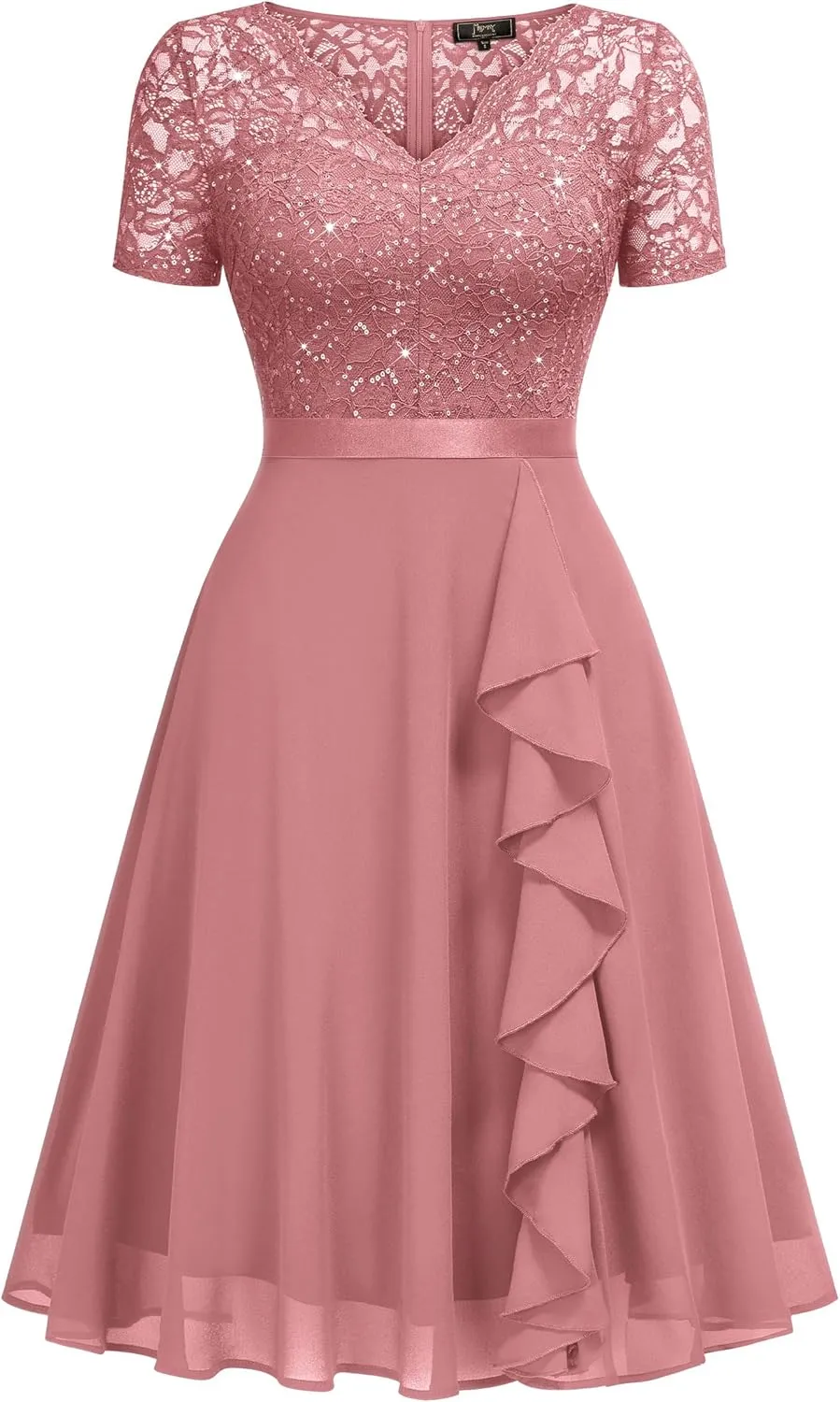 MISSMAY Women's Elegant Style Sequin Lace A-Line Cocktail Party Dress