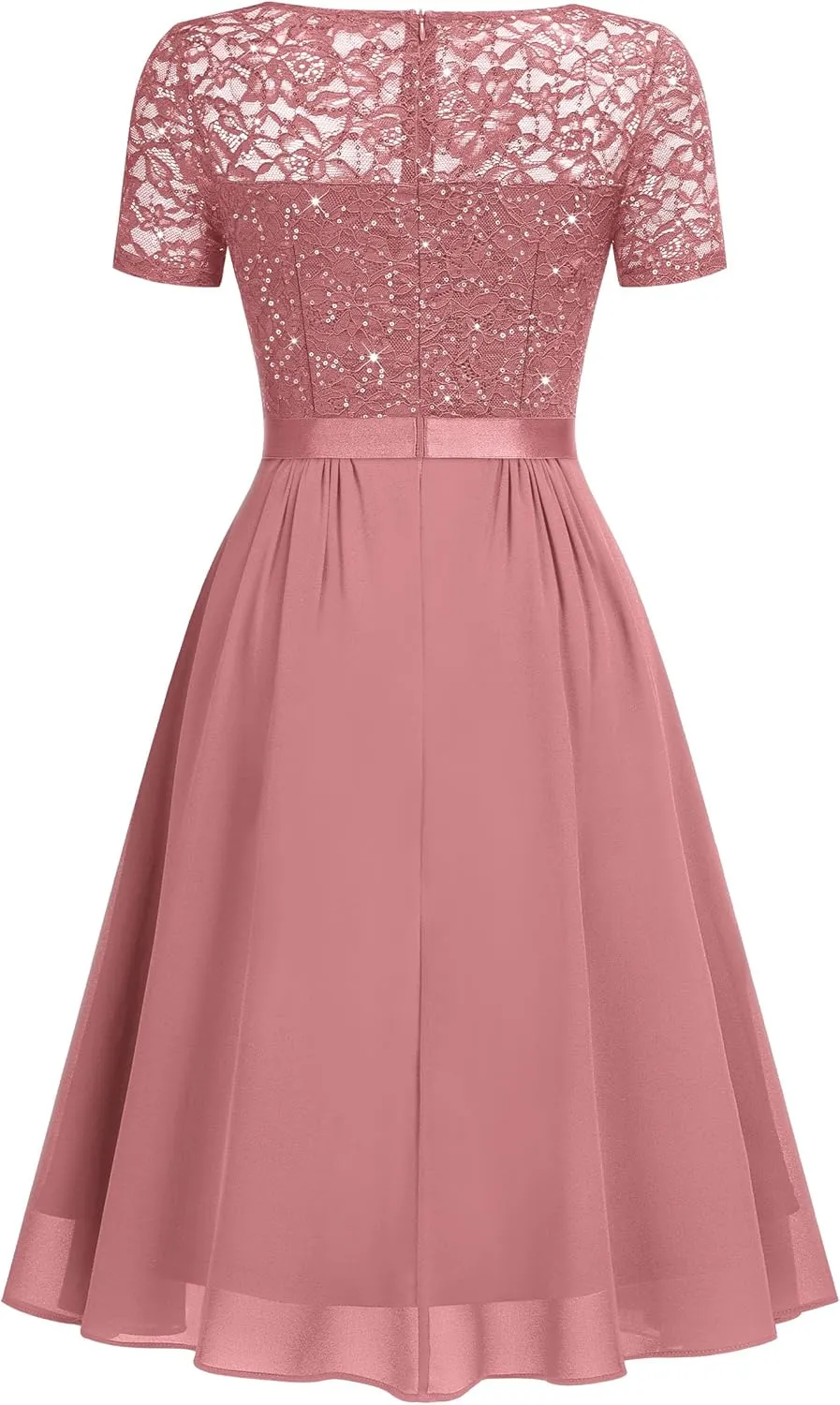MISSMAY Women's Elegant Style Sequin Lace A-Line Cocktail Party Dress