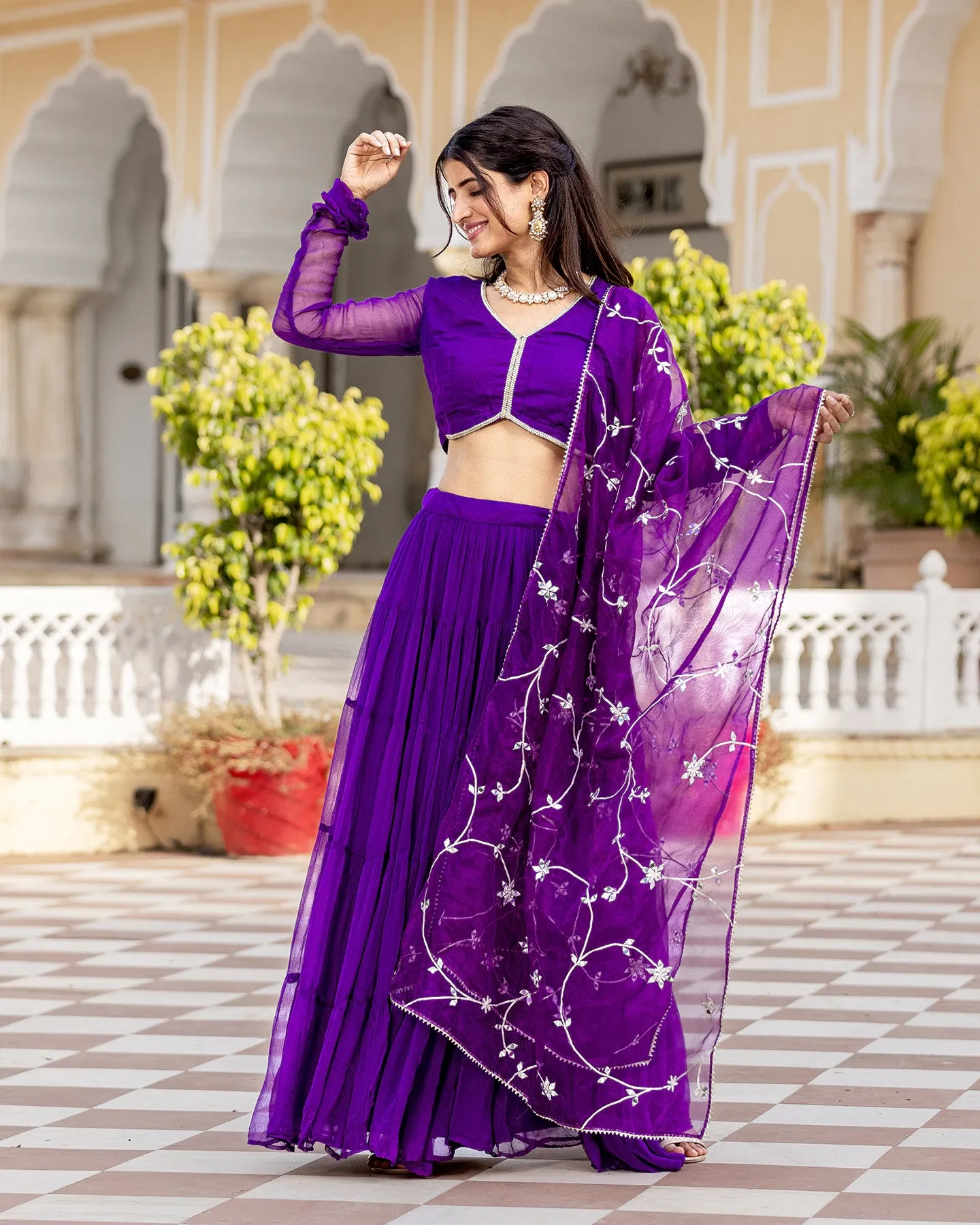 Purple Gota & Tiered Lehenga Set
