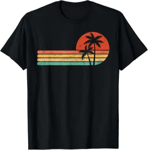 Retro Style Tropical Vintage sunset Beach Palm Tree T-Shirt