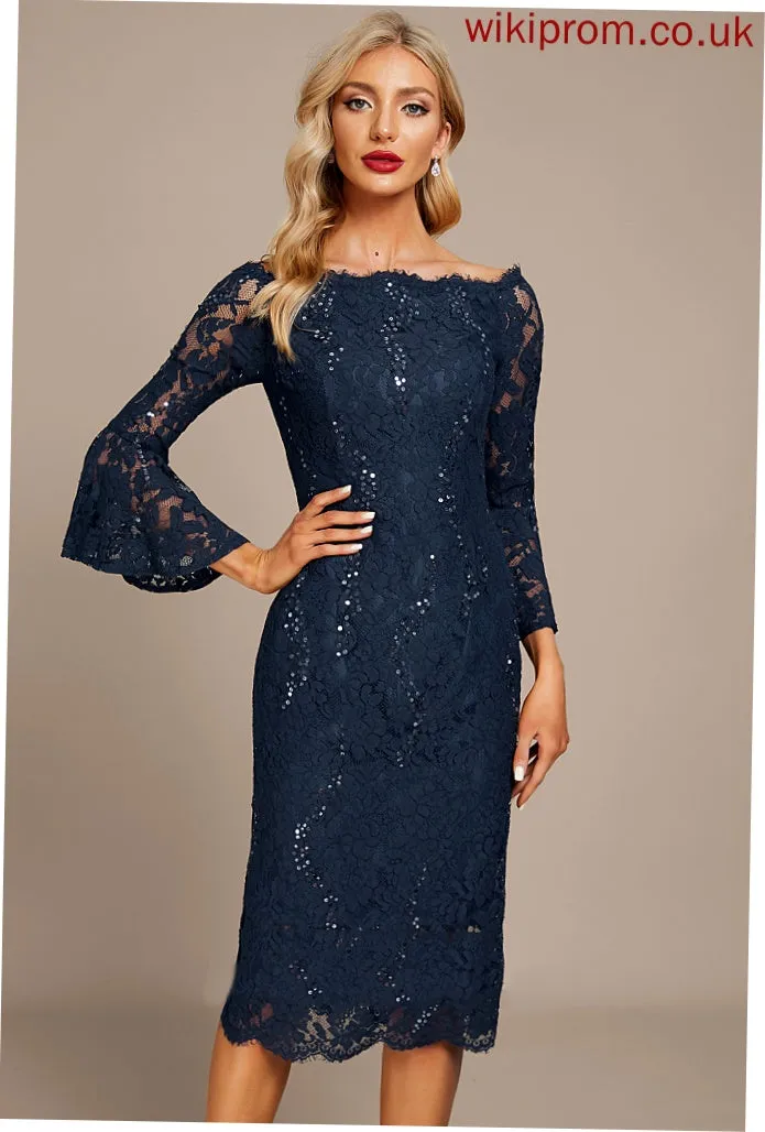Sheath/Column Knee-Length Lace Cocktail Cocktail Dresses With Dress Off-the-Shoulder Elle Sequins