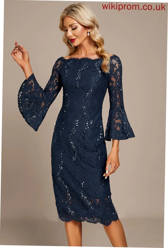 Sheath/Column Knee-Length Lace Cocktail Cocktail Dresses With Dress Off-the-Shoulder Elle Sequins