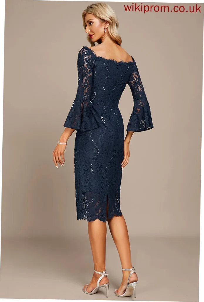 Sheath/Column Knee-Length Lace Cocktail Cocktail Dresses With Dress Off-the-Shoulder Elle Sequins