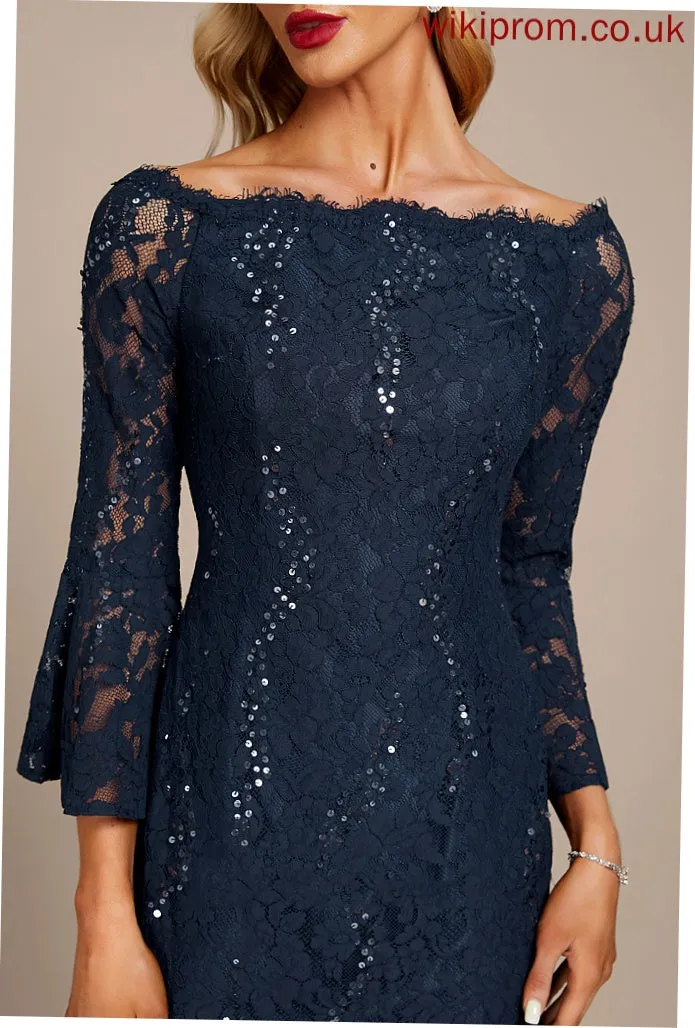 Sheath/Column Knee-Length Lace Cocktail Cocktail Dresses With Dress Off-the-Shoulder Elle Sequins