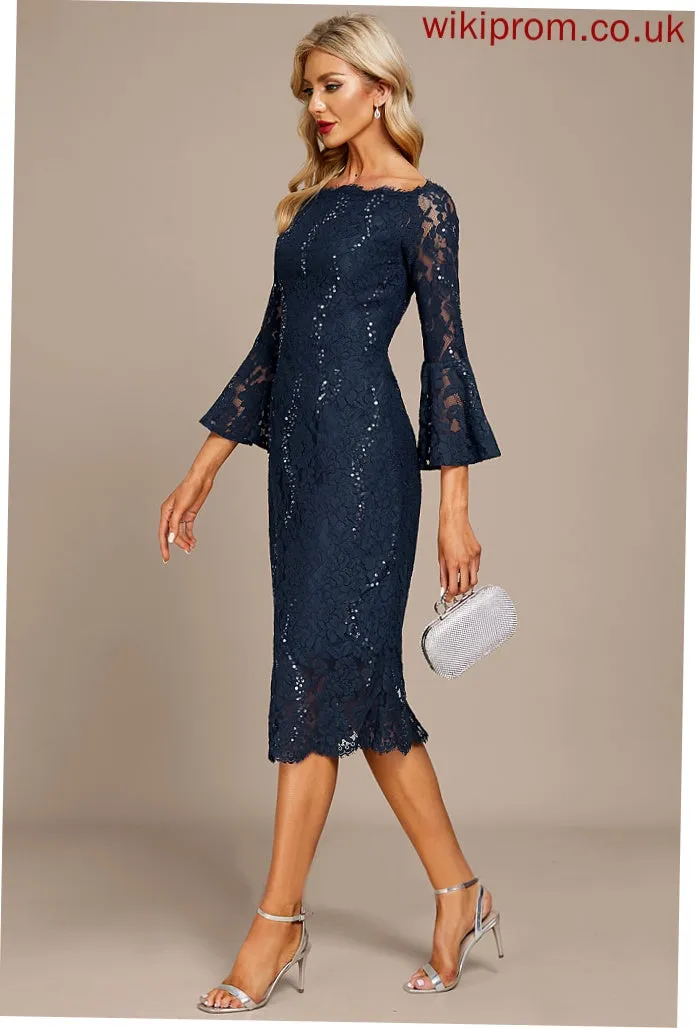 Sheath/Column Knee-Length Lace Cocktail Cocktail Dresses With Dress Off-the-Shoulder Elle Sequins