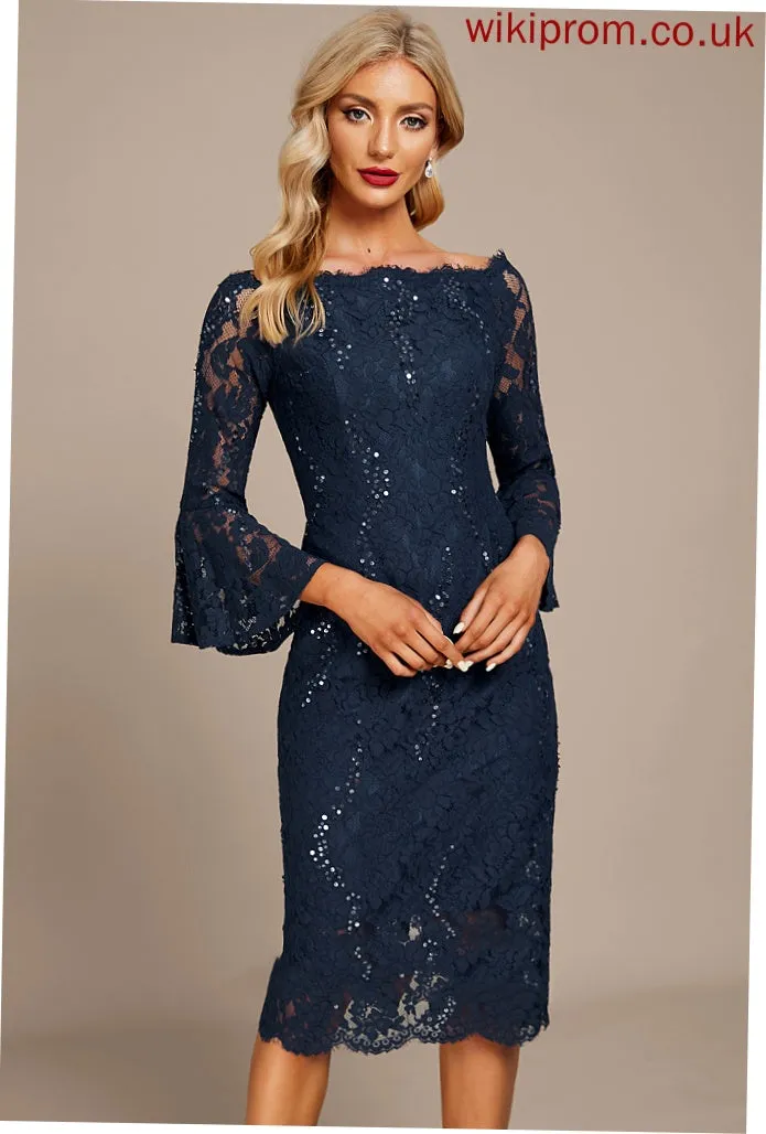 Sheath/Column Knee-Length Lace Cocktail Cocktail Dresses With Dress Off-the-Shoulder Elle Sequins