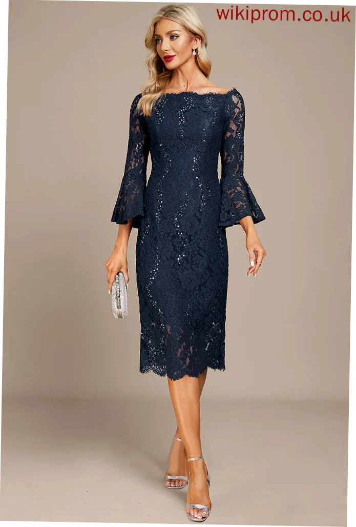 Sheath/Column Knee-Length Lace Cocktail Cocktail Dresses With Dress Off-the-Shoulder Elle Sequins