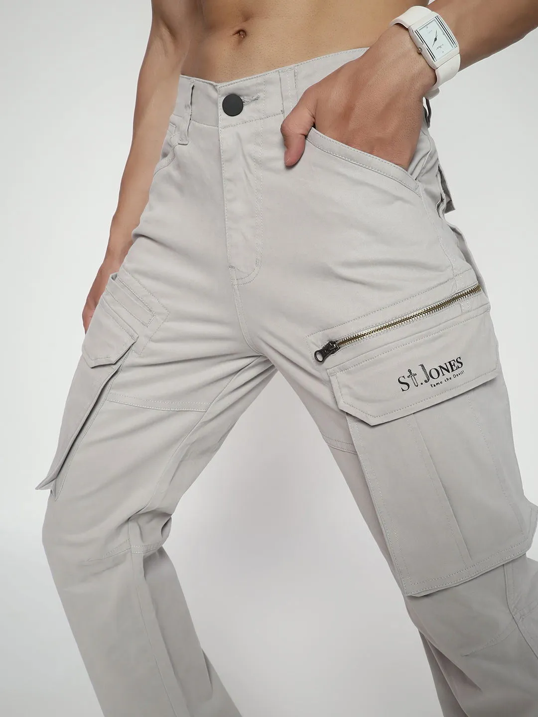 SLIM EIGHT POCKETS CARGO LIGHT GREY
