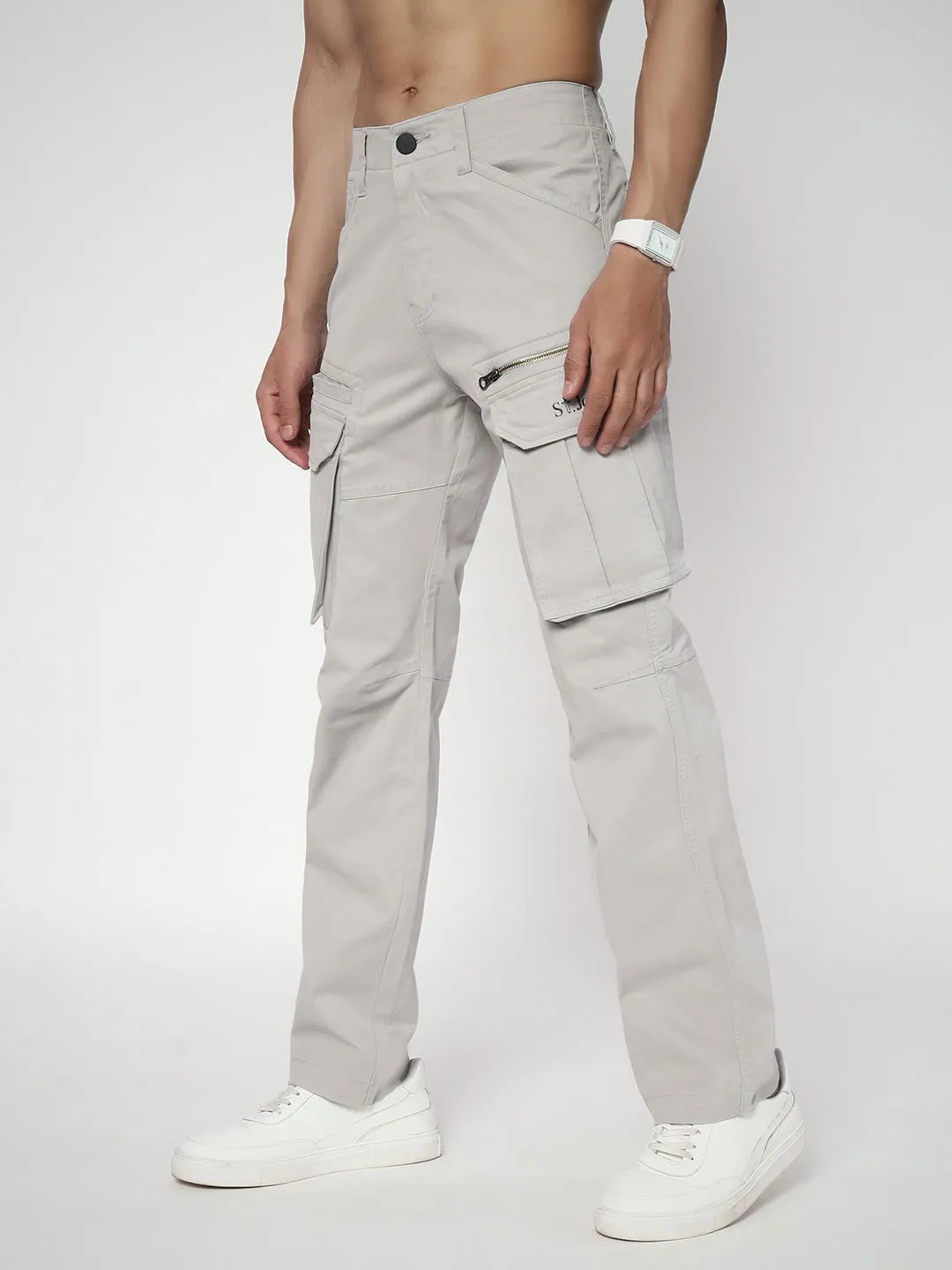 SLIM EIGHT POCKETS CARGO LIGHT GREY