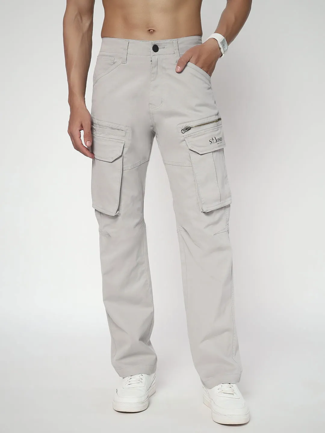 SLIM EIGHT POCKETS CARGO LIGHT GREY