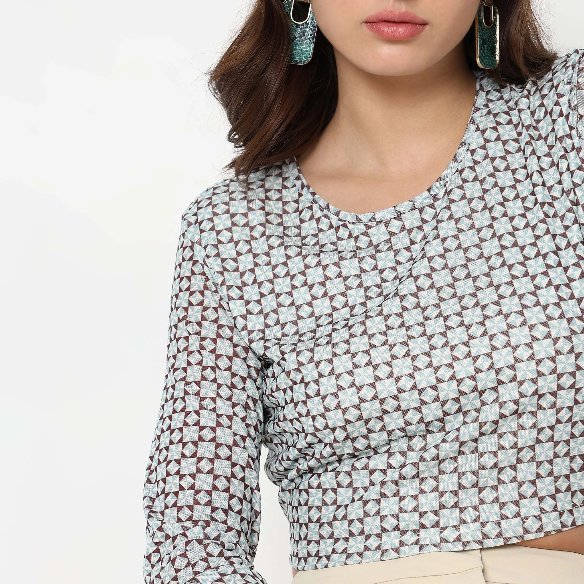Slim Fit Printed Mesh Top