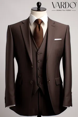 Sophisticated Formal Chocolate Brown Three Piece Suit for Men