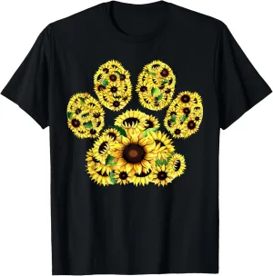 Sunflower Paw Print Dog Lovers Puppy Dog Mom Men Women Kids T-Shirt