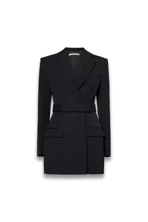 Tailored Belted Wool Blazer Dress