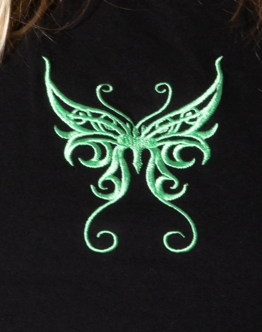 Tindy Crop Top in Black with Butterfly Green Embro