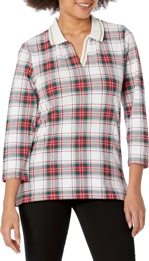 Tommy Hilfiger Women's 3/4 Sleeve Johnny Collar Polo Shirt