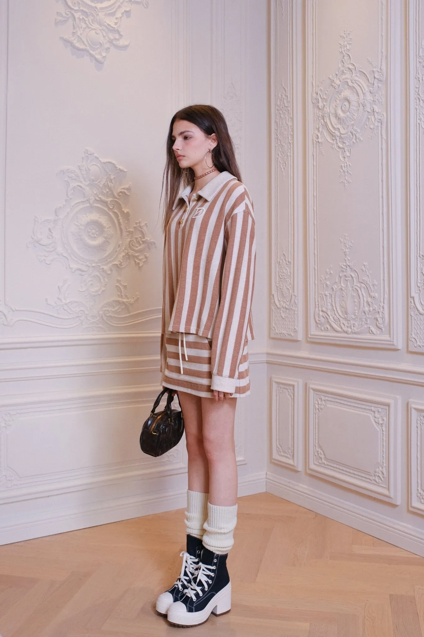 Towel Material Striped Polo Shirt