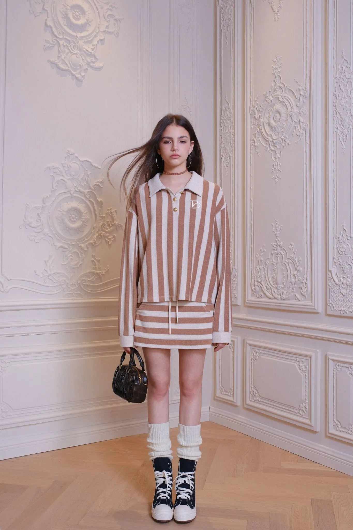 Towel Material Striped Polo Shirt