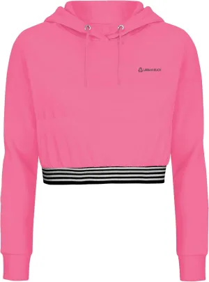 URBAN BUCK Neon Crop Top Hoodie For Women - Lightweight Long Sleeve Cropped Pullover Sweatshirt For Workout & Running