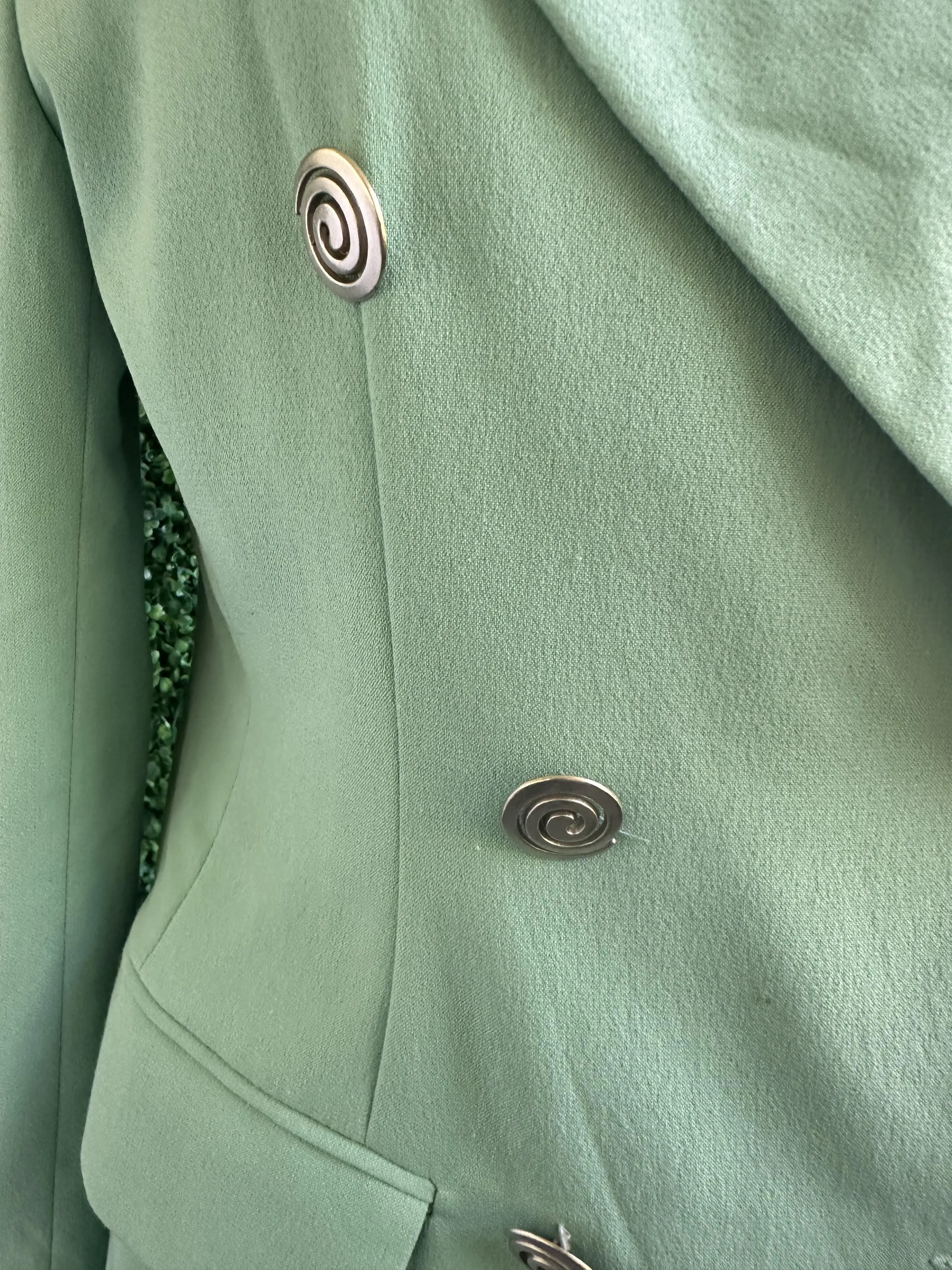 Vintage 1990s Italian Mint Green Blazer With Spiral Buttons