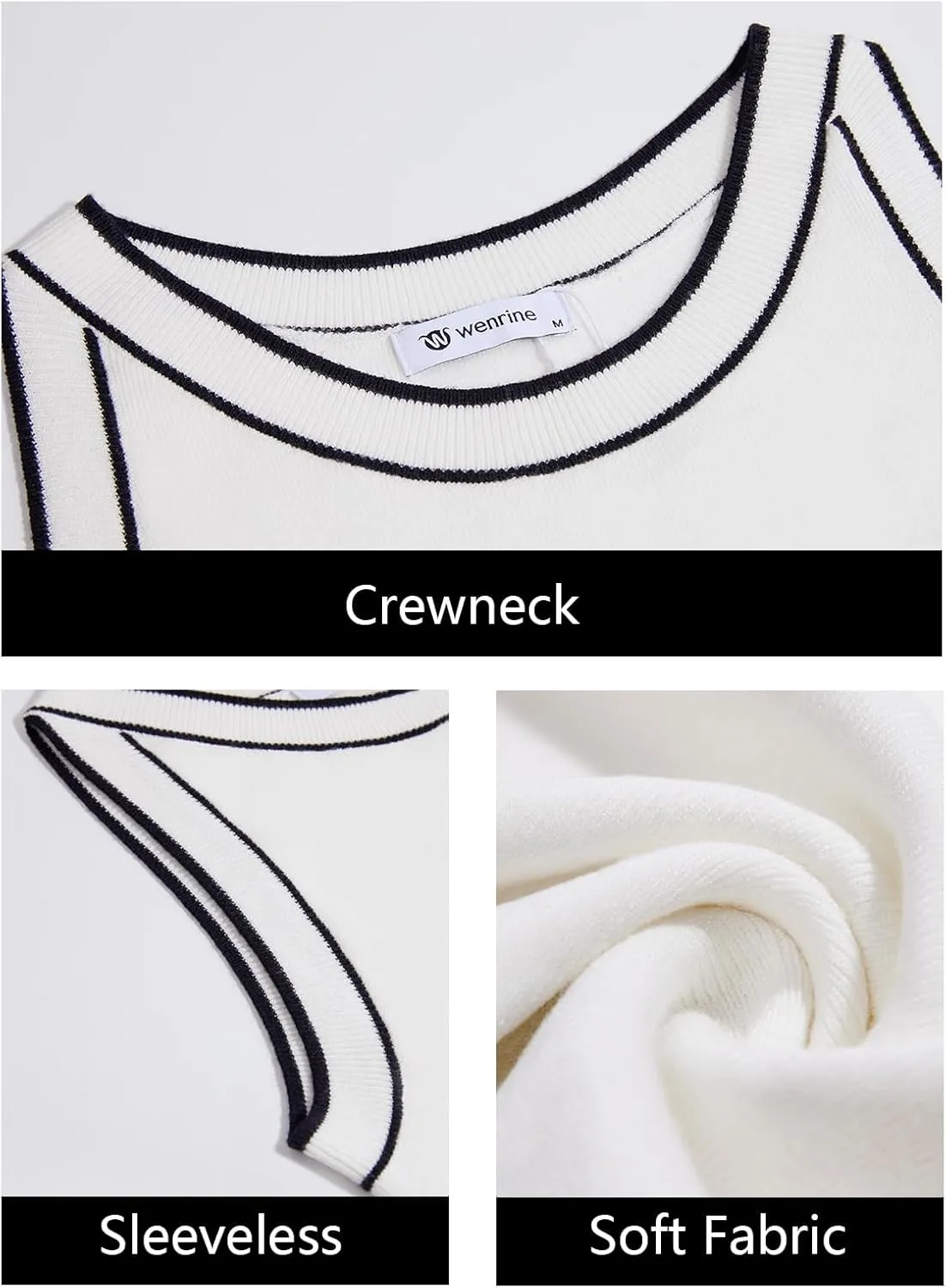 Wenrine Womens Summer Sleeveless Midi Dress Casual Crewneck Contrast Stitch Bodycon Knit Tank Dresses