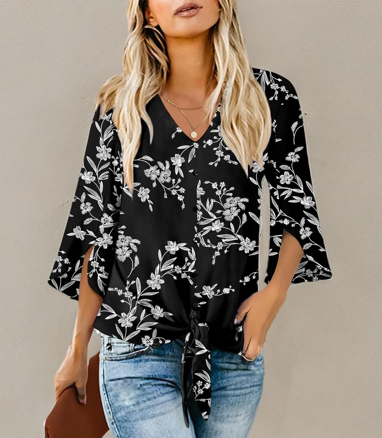 Womens 2025 Casual Summer Tops V-Neck Button Down Shirts Loose Fit Tunic Blouses
