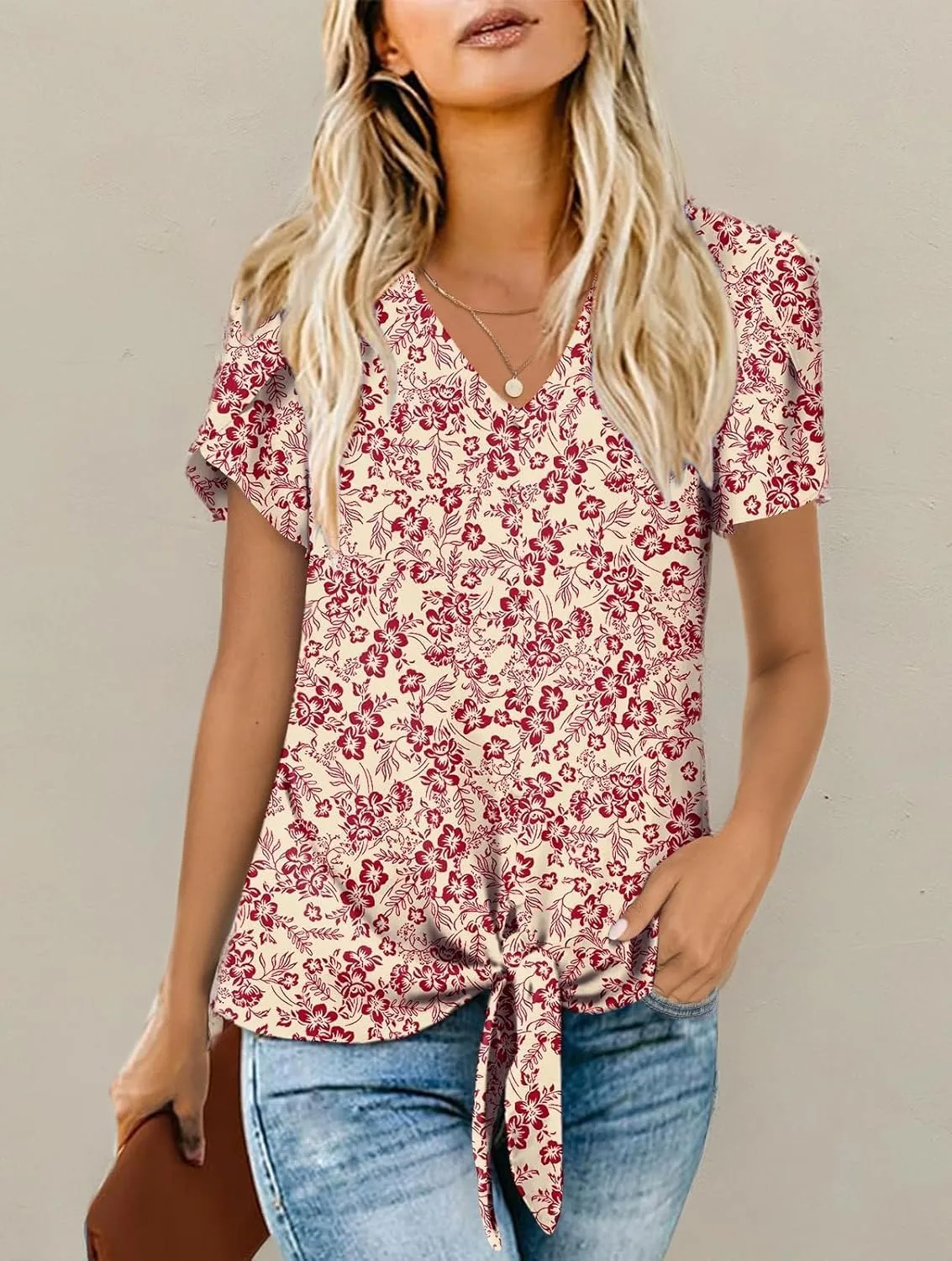 Womens 2025 Casual Summer Tops V-Neck Button Down Shirts Loose Fit Tunic Blouses