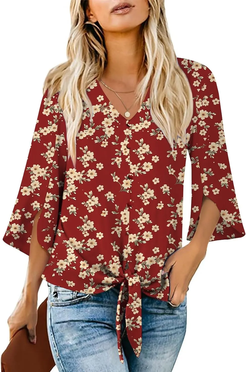 Womens 2025 Casual Summer Tops V-Neck Button Down Shirts Loose Fit Tunic Blouses