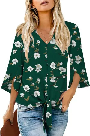 Womens 2025 Casual Summer Tops V-Neck Button Down Shirts Loose Fit Tunic Blouses