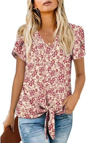 Womens 2025 Casual Summer Tops V-Neck Button Down Shirts Loose Fit Tunic Blouses