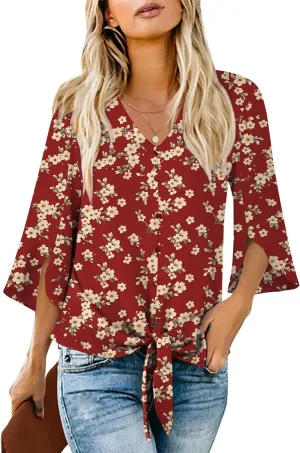Womens 2025 Casual Summer Tops V-Neck Button Down Shirts Loose Fit Tunic Blouses