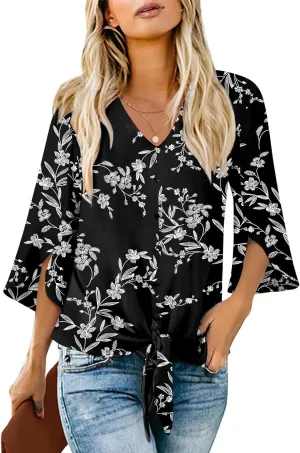 Womens 2025 Casual Summer Tops V-Neck Button Down Shirts Loose Fit Tunic Blouses
