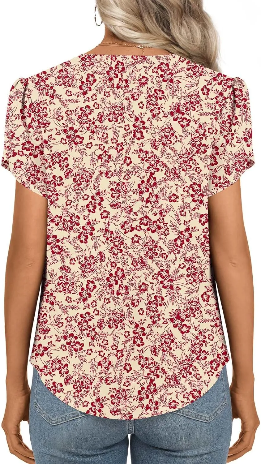 Womens 2025 Casual Summer Tops V-Neck Button Down Shirts Loose Fit Tunic Blouses