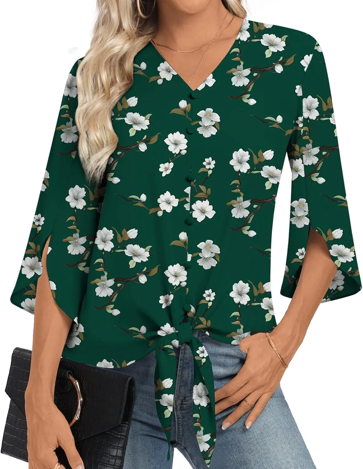 Womens 2025 Casual Summer Tops V-Neck Button Down Shirts Loose Fit Tunic Blouses
