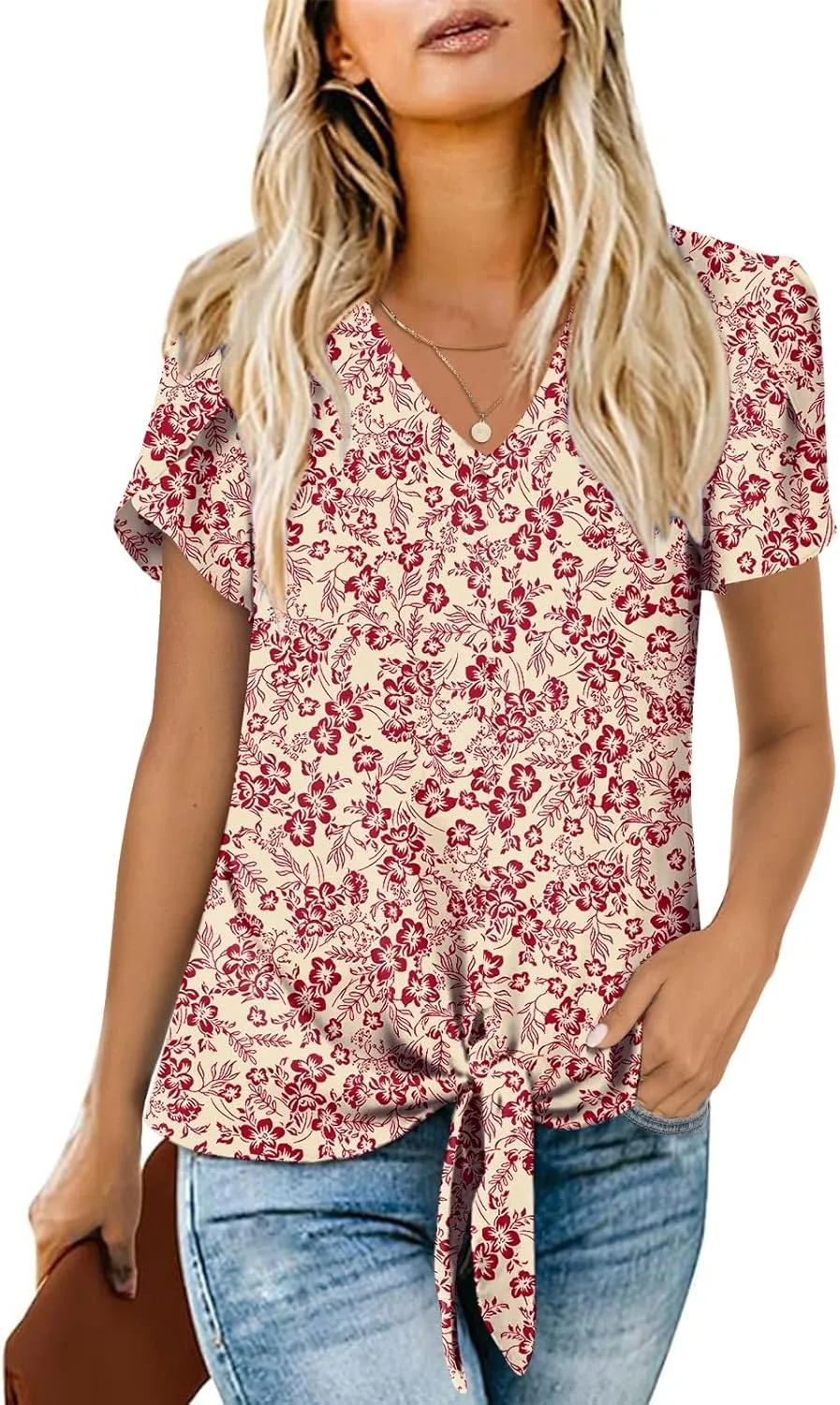 Womens 2025 Casual Summer Tops V-Neck Button Down Shirts Loose Fit Tunic Blouses